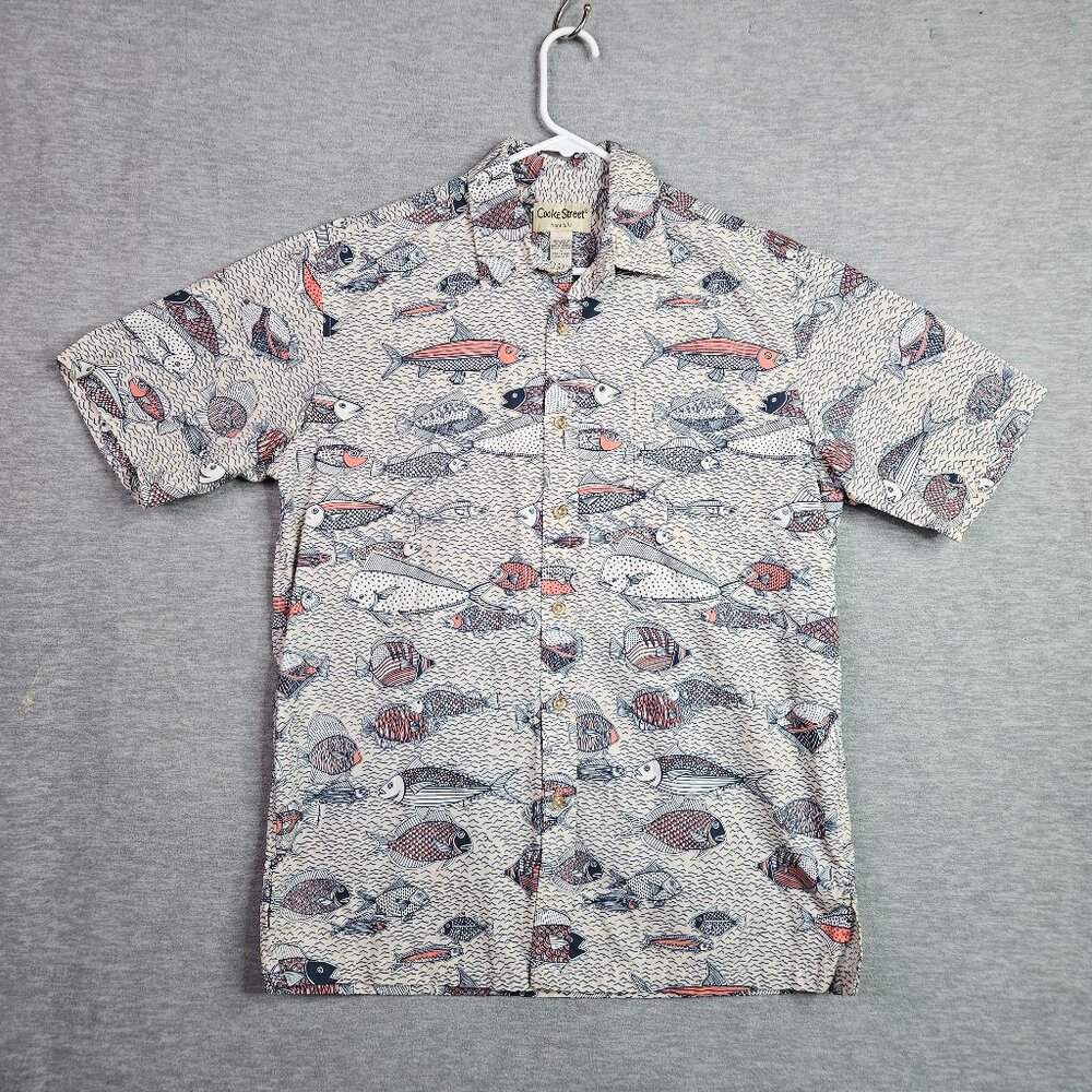 Cooke Street Honolulu 100% Cotton Button Up Fish Sea Printed Casual Shirt Sz M